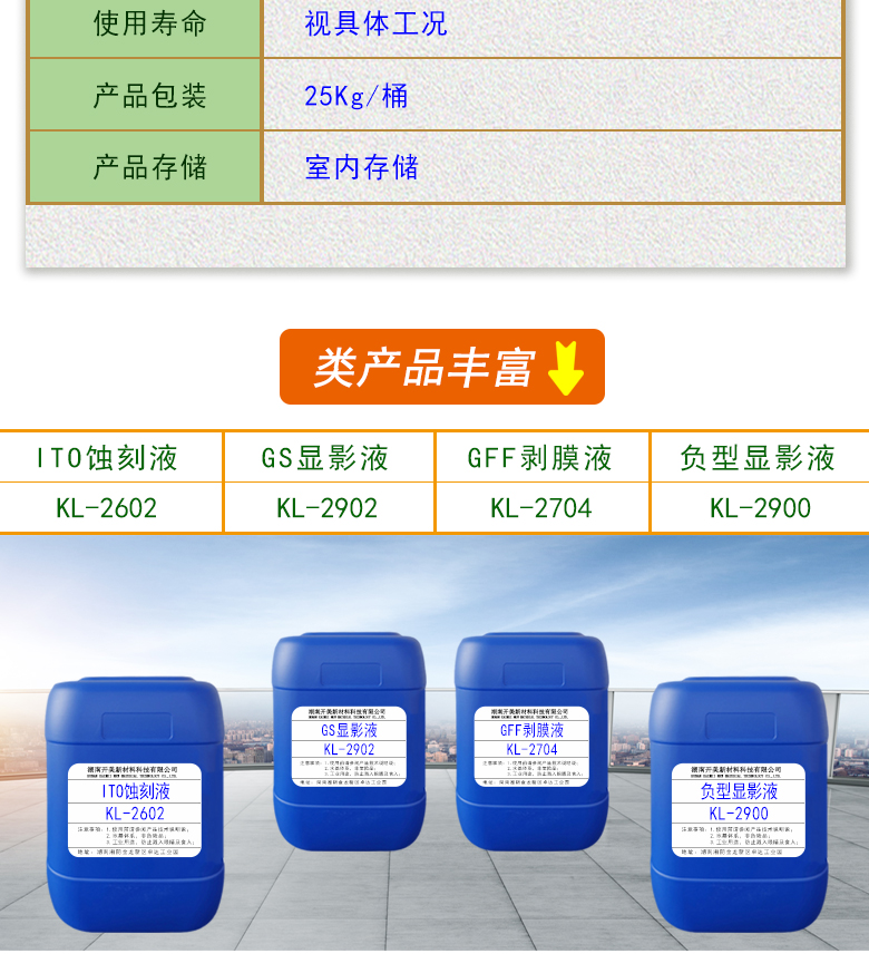 正型顯影液KL-2904 IC，LCD，手機(jī)TP正性光刻膠顯影液